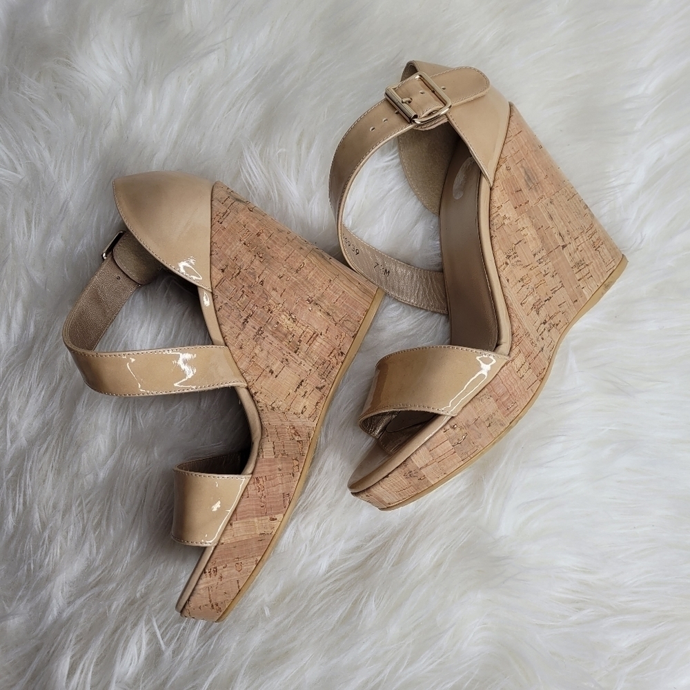 Stuart Weitzman Nude Cork Wedge Heels - Picture 5 of 14